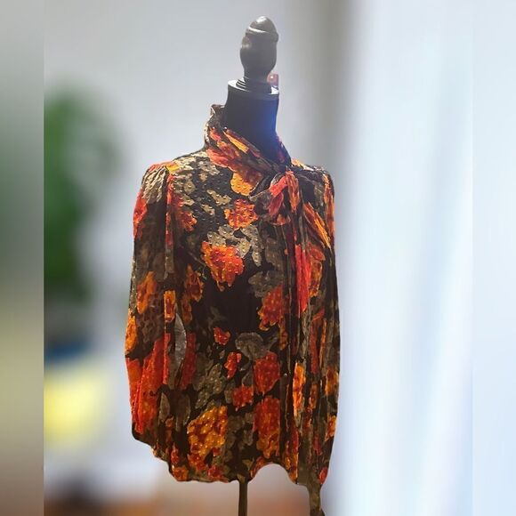 Tracy Reese NY Silk Blouse Top Tie Neck Long Sleeve Sheer Floral Size XS - Picture 5 of 16